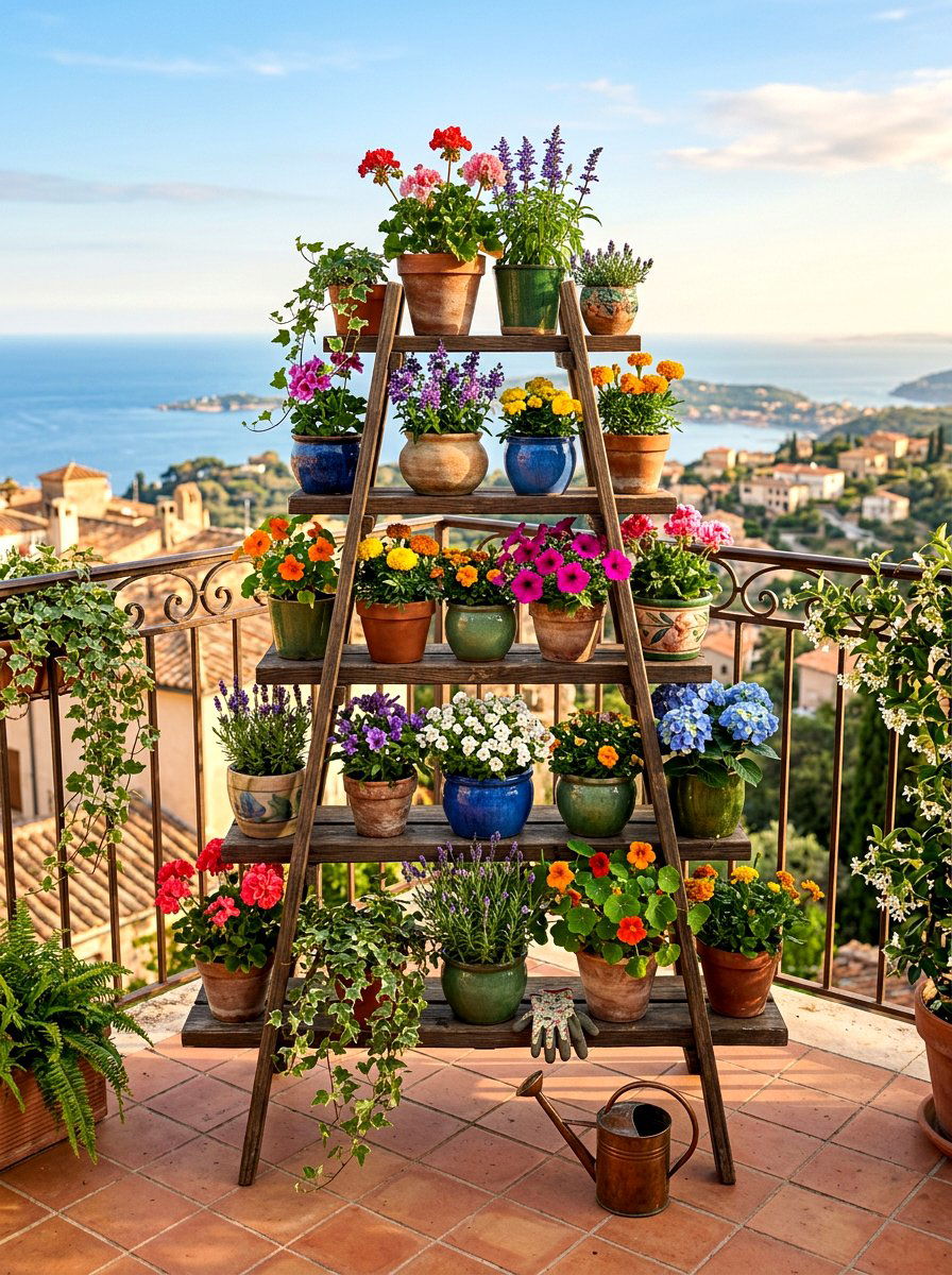 Tiered Ladder Plant Stand - 30 balcony vertical garden ideas