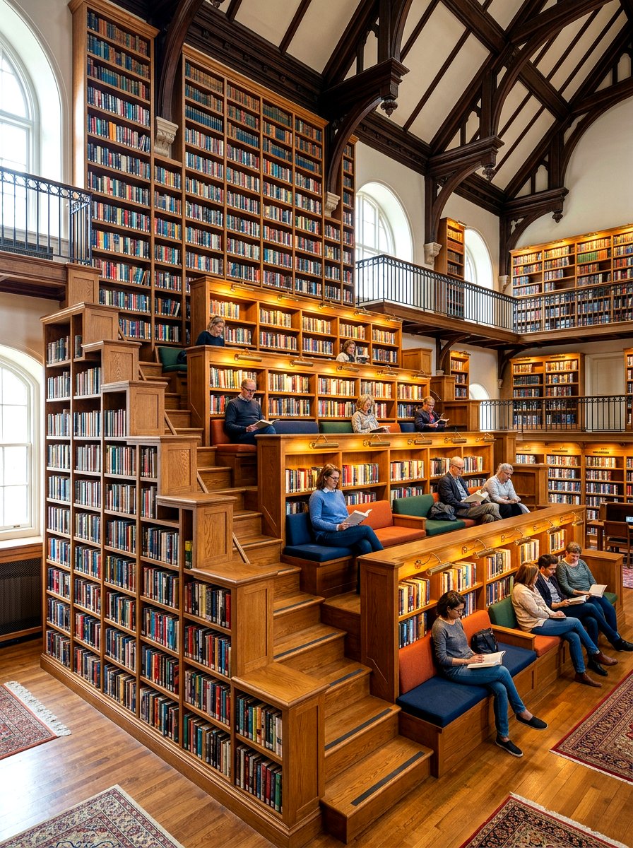 Tiered Library Wall Bench - 30 split level seating ideas