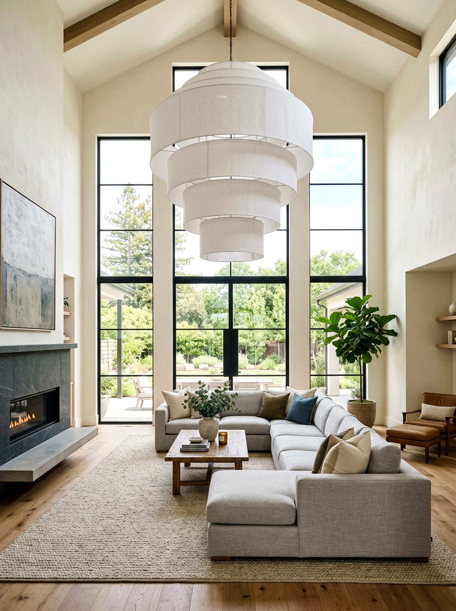Tiered Linen Living Space Pendant - 30 oversized pendant lighting ideas