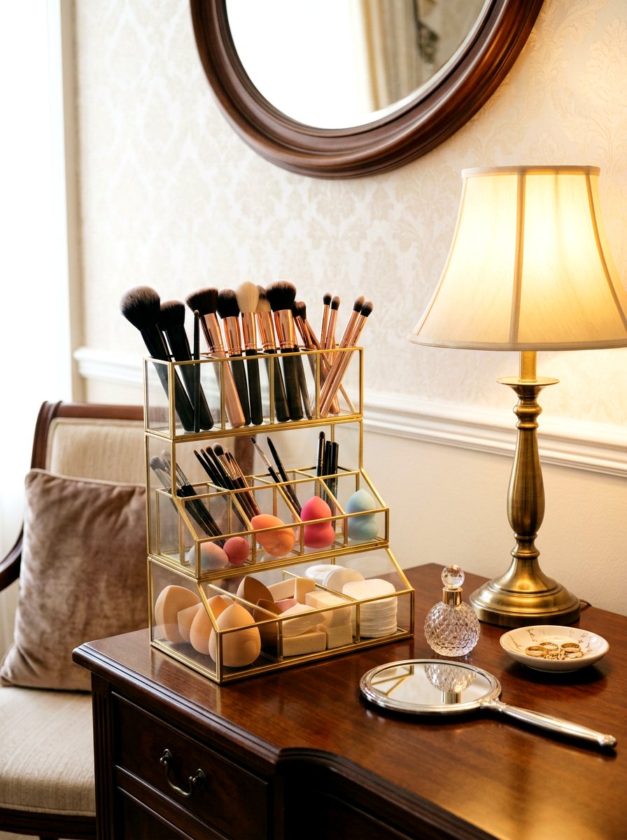 Tiered Makeup Brush Tray - 30 makeup brush storage ideas