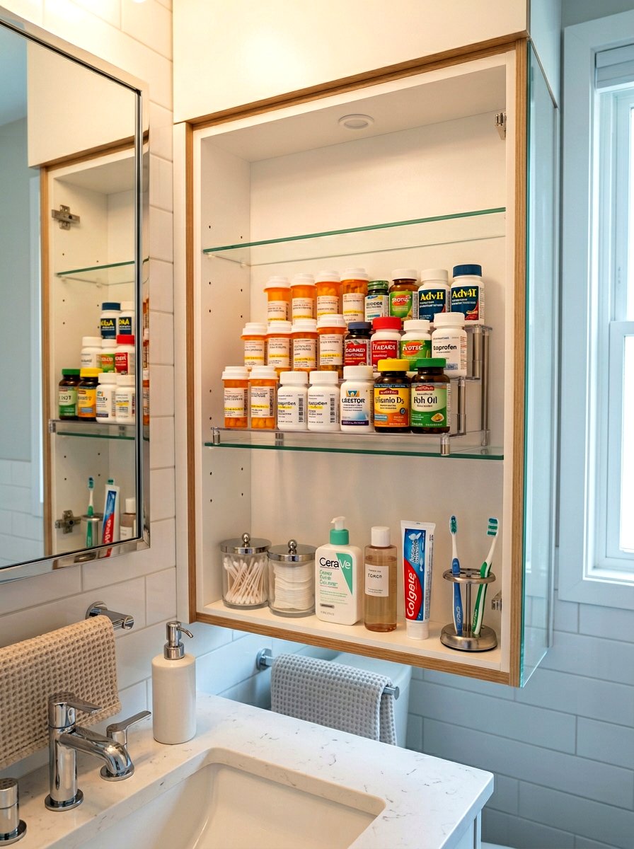 Tiered Medicine Cabinet Shelf - 30 medicine cabinet organization ideas