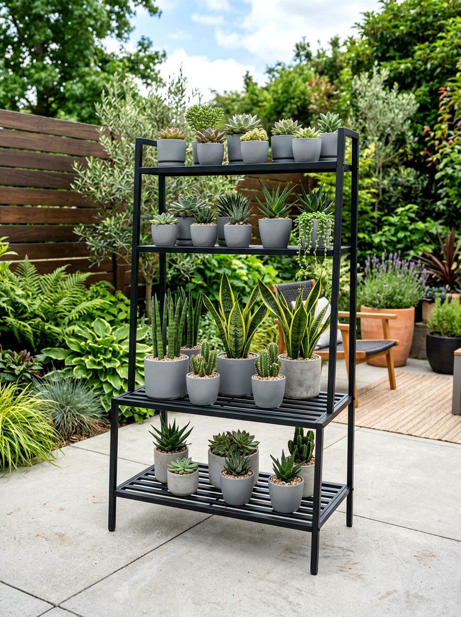 Tiered Metal Plant Shelf - 30 container garden stand ideas