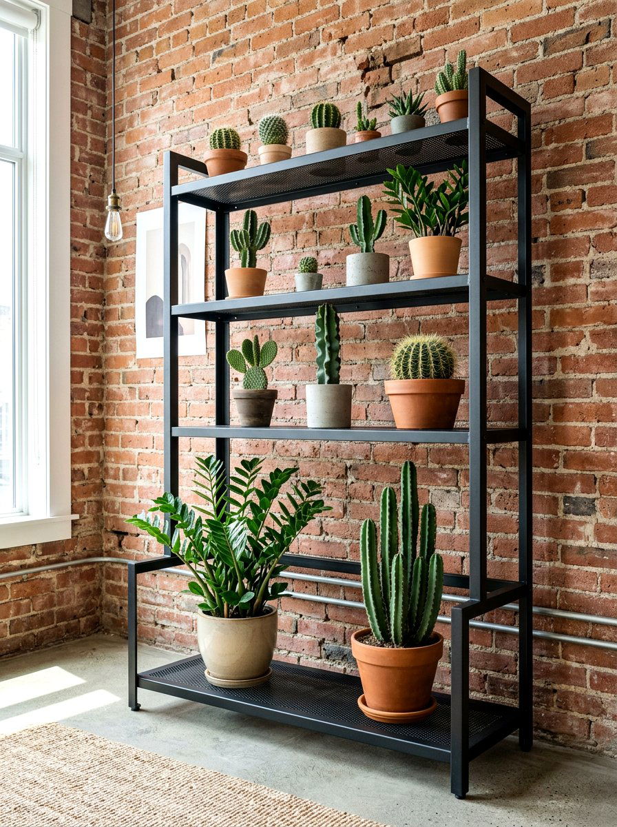 Tiered Metal Plant Shelf - 30 bedroom plant shelf ideas