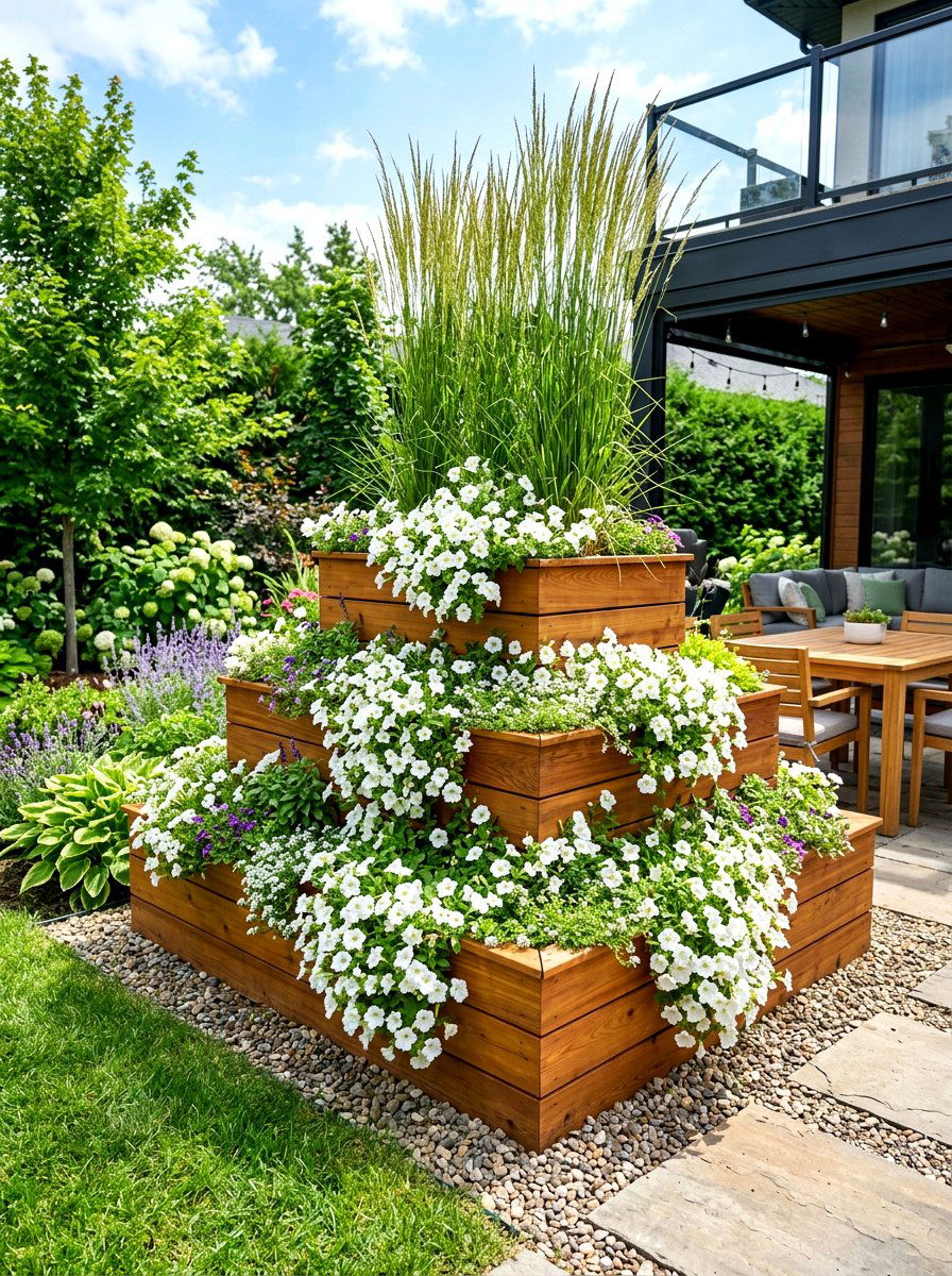 Tiered Modern Timber Planter - 30 modern flower bed ideas