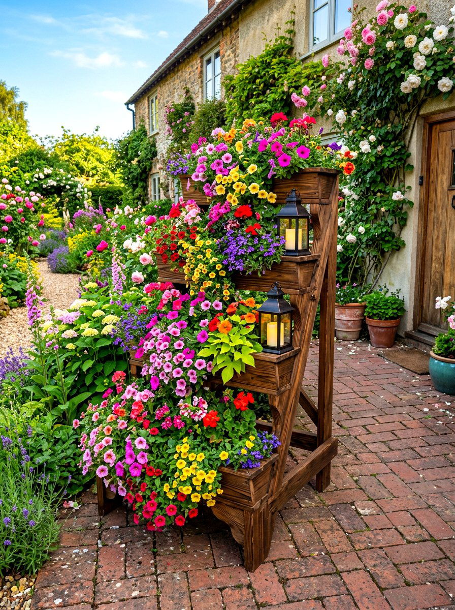 Tiered Oversized Planter Display - 30 oversized planter curb appeal ideas