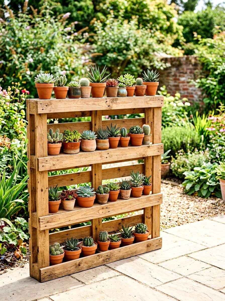 Tiered Pallet Shelf - 30 pallet garden wall ideas