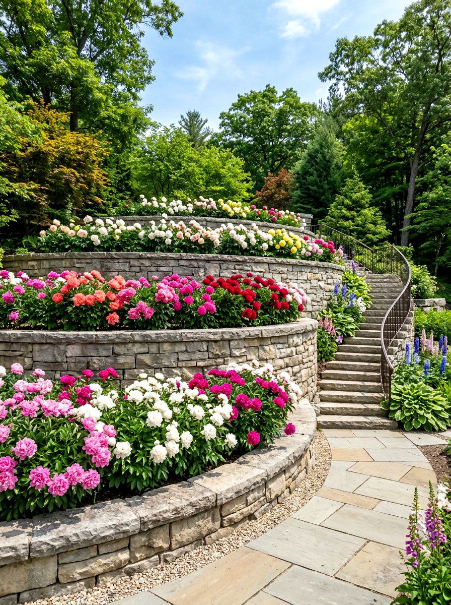 Tiered Peony Garden - 30 peony garden ideas