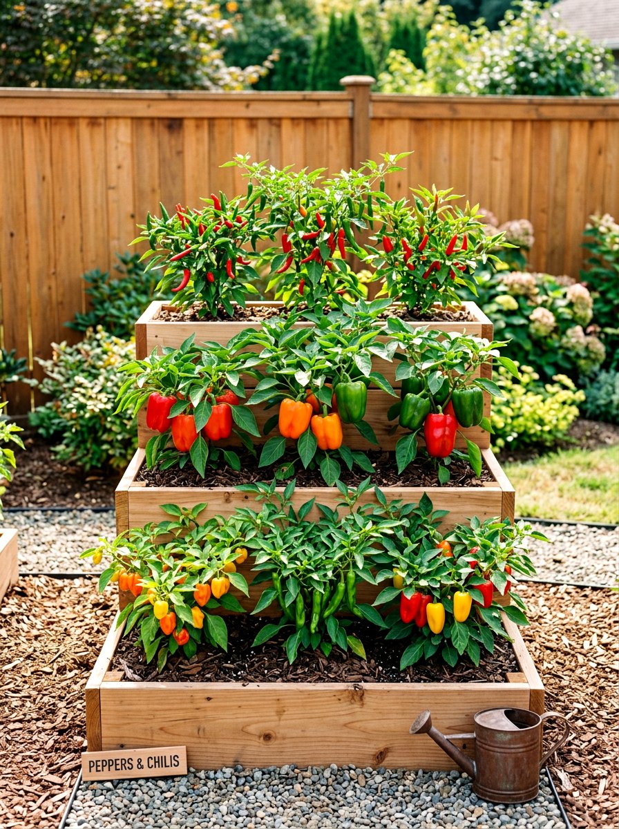 Tiered Pepper Planter - 30 container vegetable garden ideas