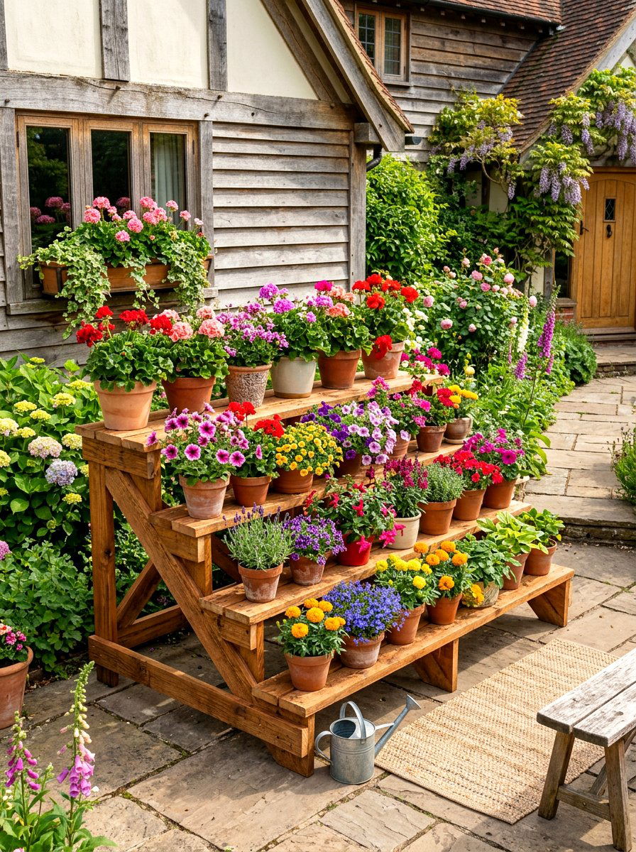 Tiered Plant Staging - 30 greenhouse shelving layout ideas