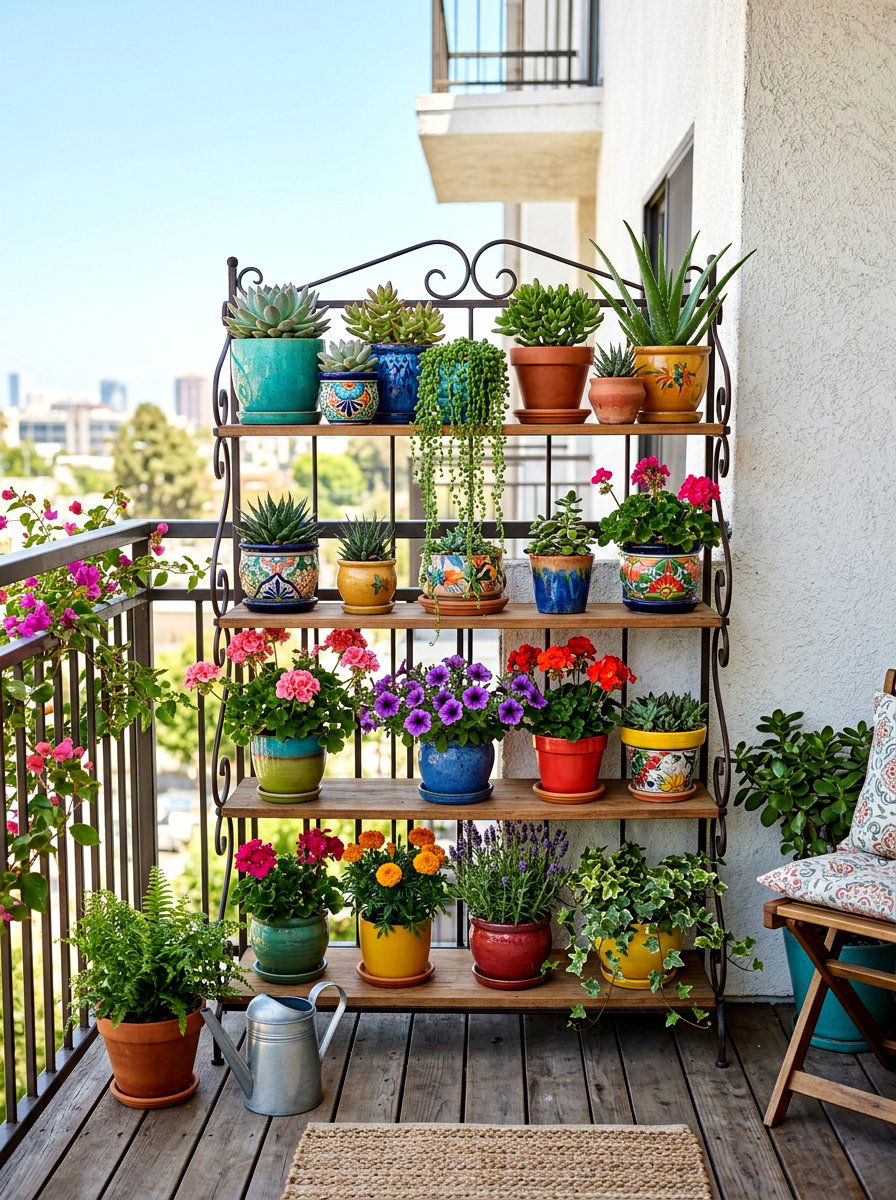 Tiered Plant Stand - 30 small apartment balcony garden ideas