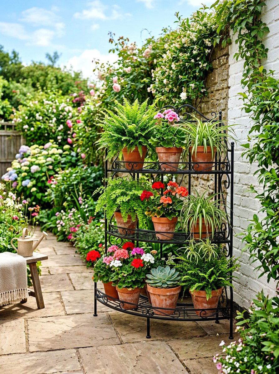 Tiered Plant Stand - 30 small space container garden ideas