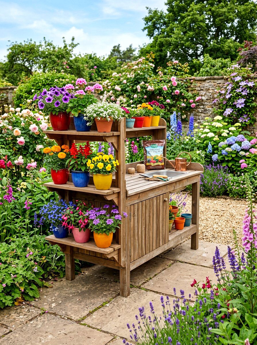 Tiered Plant Stand - 30 potting bench storage ideas