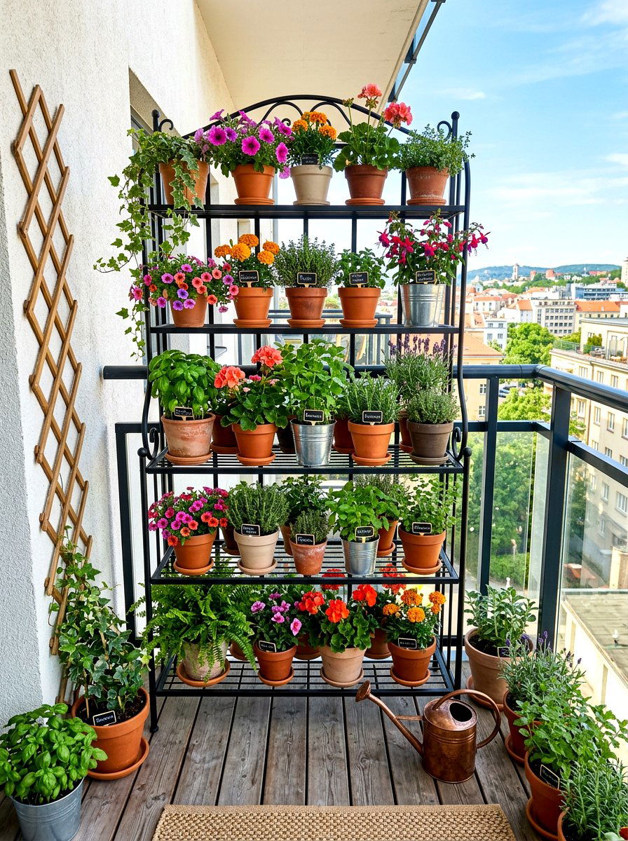 Tiered Plant Stand - 30 condo balcony garden ideas