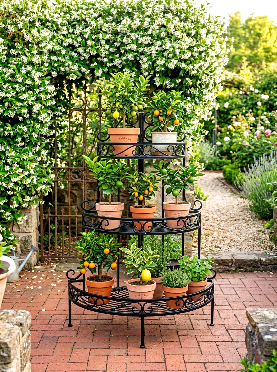 Tiered Plant Stand For Citrus Collection - 30 potted citrus patio ideas