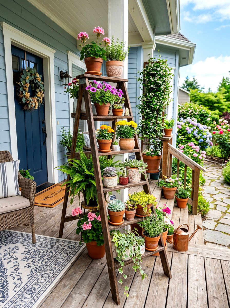 Tiered Plant Stand Front Porch - 30 front stoop garden ideas