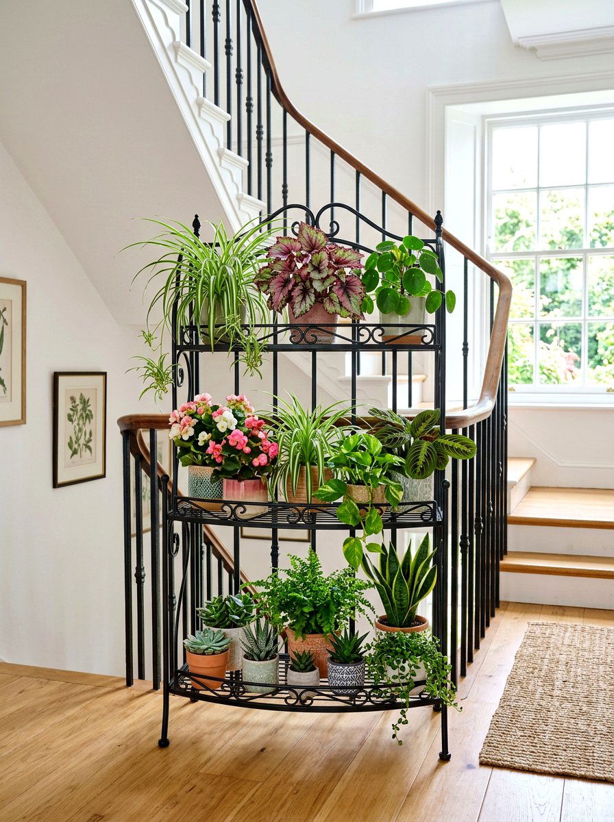 Tiered Plant Stand Landing - 30 staircase plant corner ideas