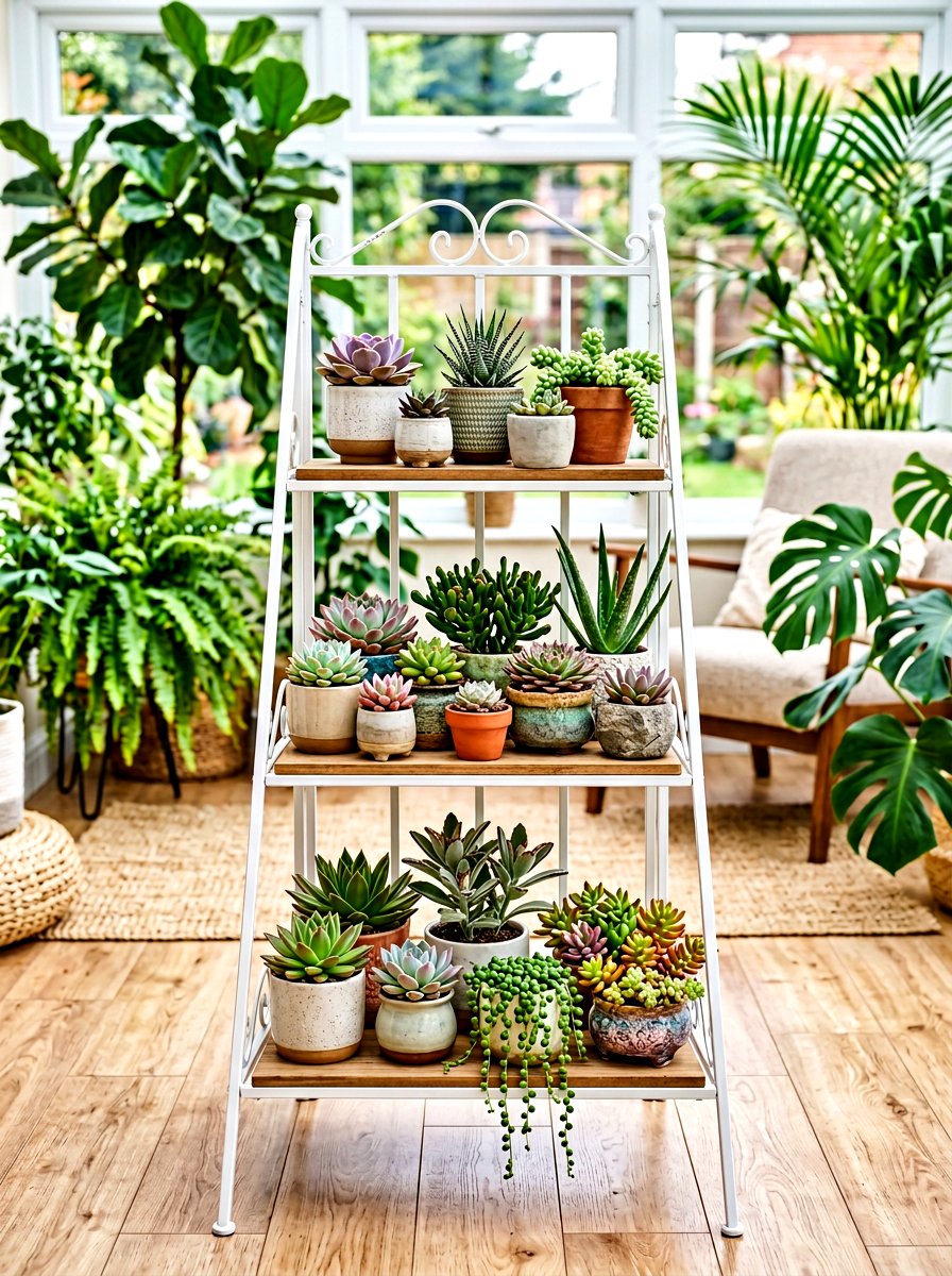 Tiered Plant Stand Succulent Collection - 30 indoor succulent garden ideas