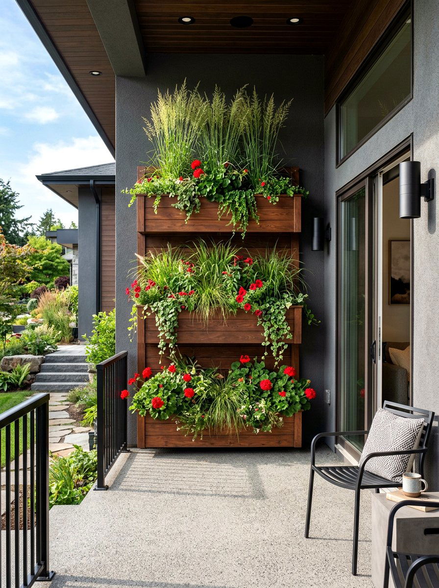 Tiered Planter Box Wall - 30 front porch privacy ideas