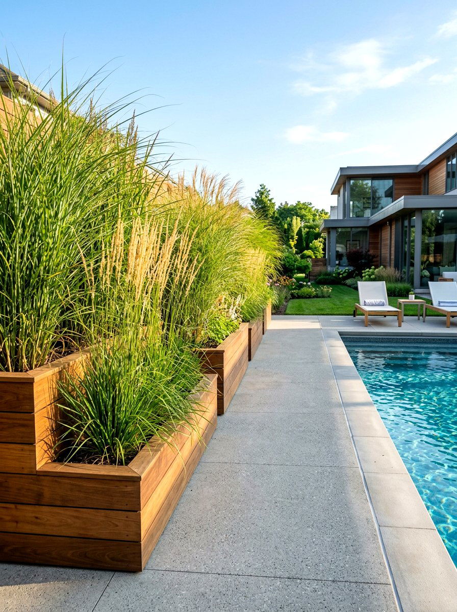 Tiered Planter Boxes - 30 poolside privacy screen ideas