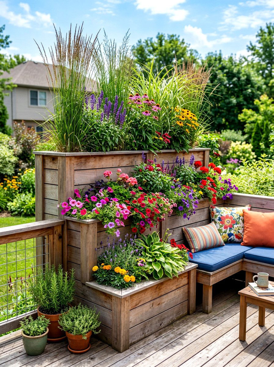 Tiered Planter Deck Privacy - 30 deck privacy ideas