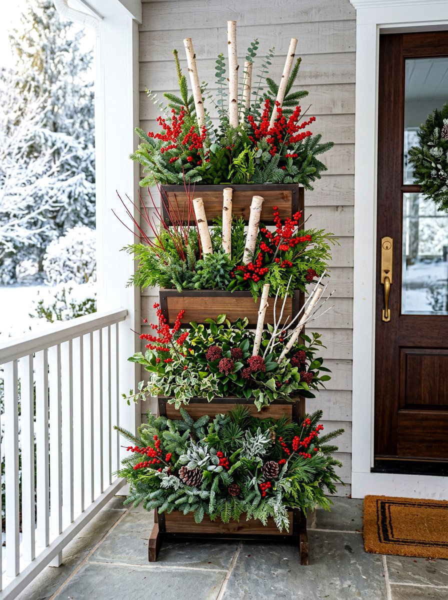 Tiered Planter Winter Greens - 30 winter porch planter ideas