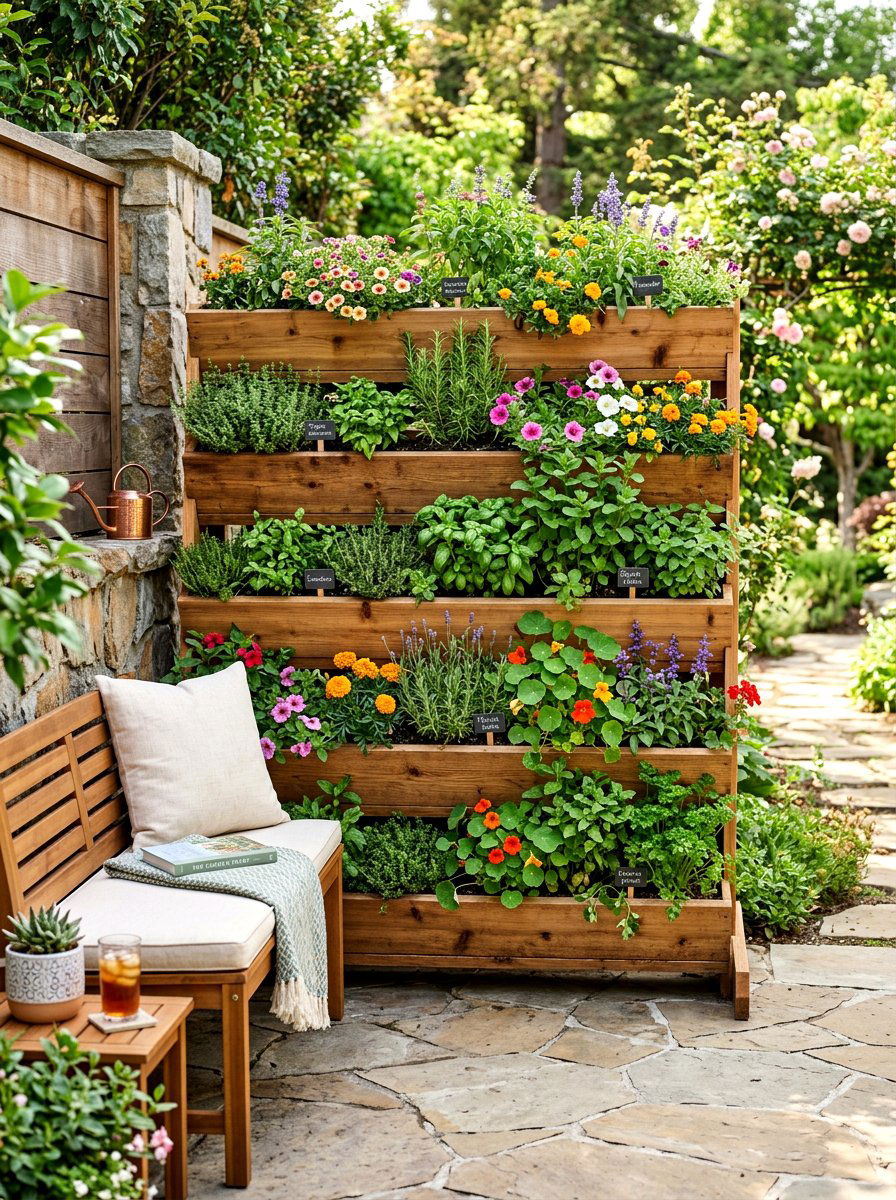Tiered Planters - 30 patio privacy ideas