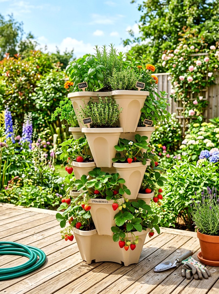 Tiered Plastic Stackable Planter - 30 tiered herb planter ideas