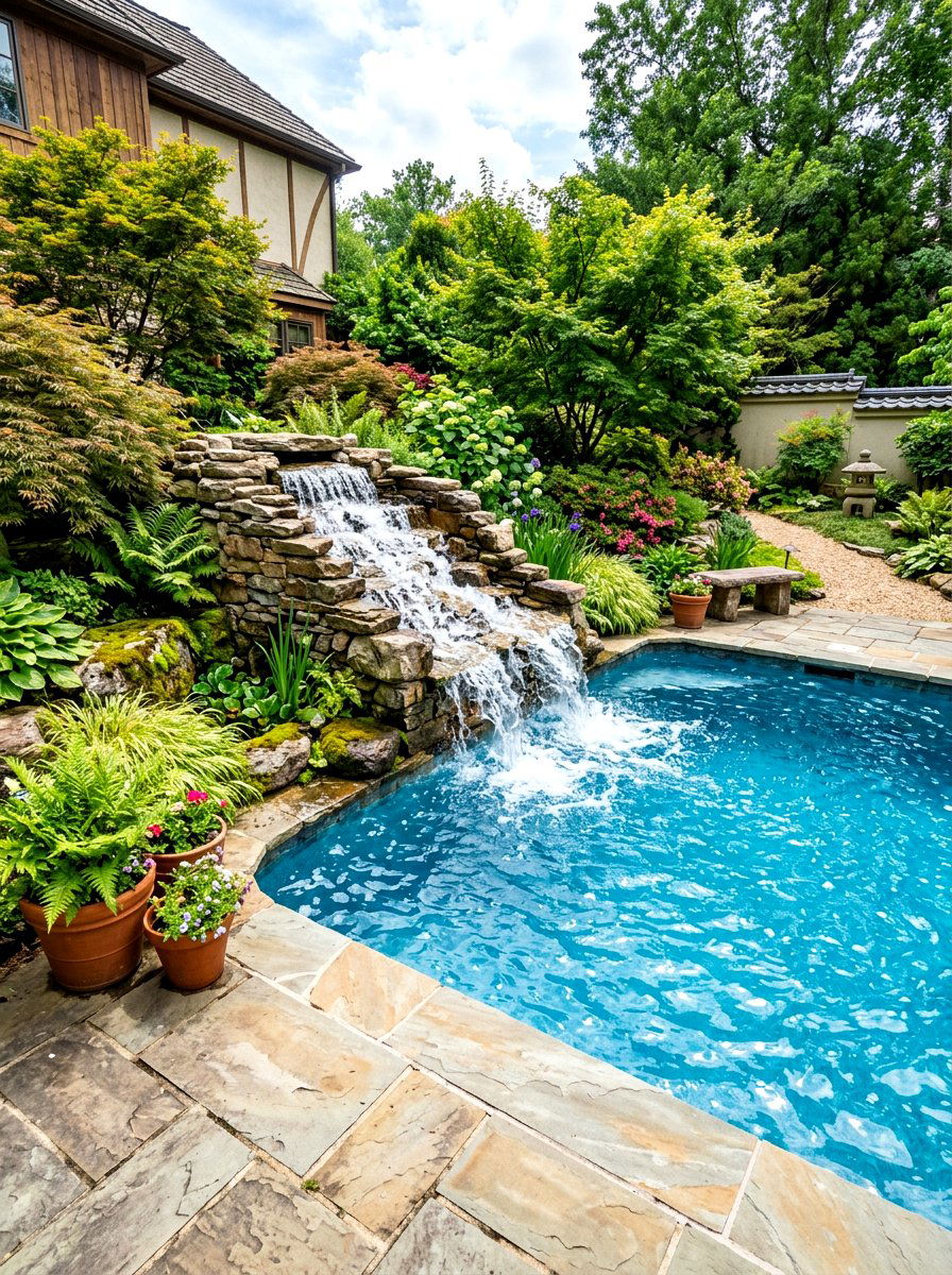 Tiered Pool Waterfall - 30 small backyard pool ideas