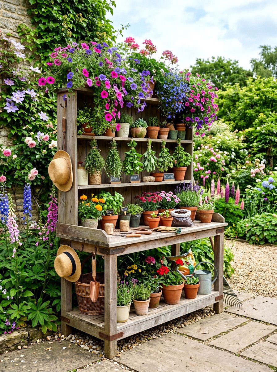 Tiered Potting Bench - 30 potting bench ideas