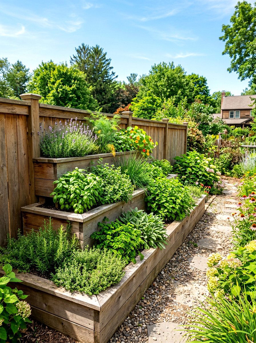 Tiered Raised Bed Fence - 30 herb garden fence ideas