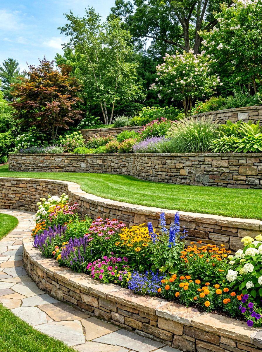 Tiered Retaining Wall - 30 resort style backyard ideas