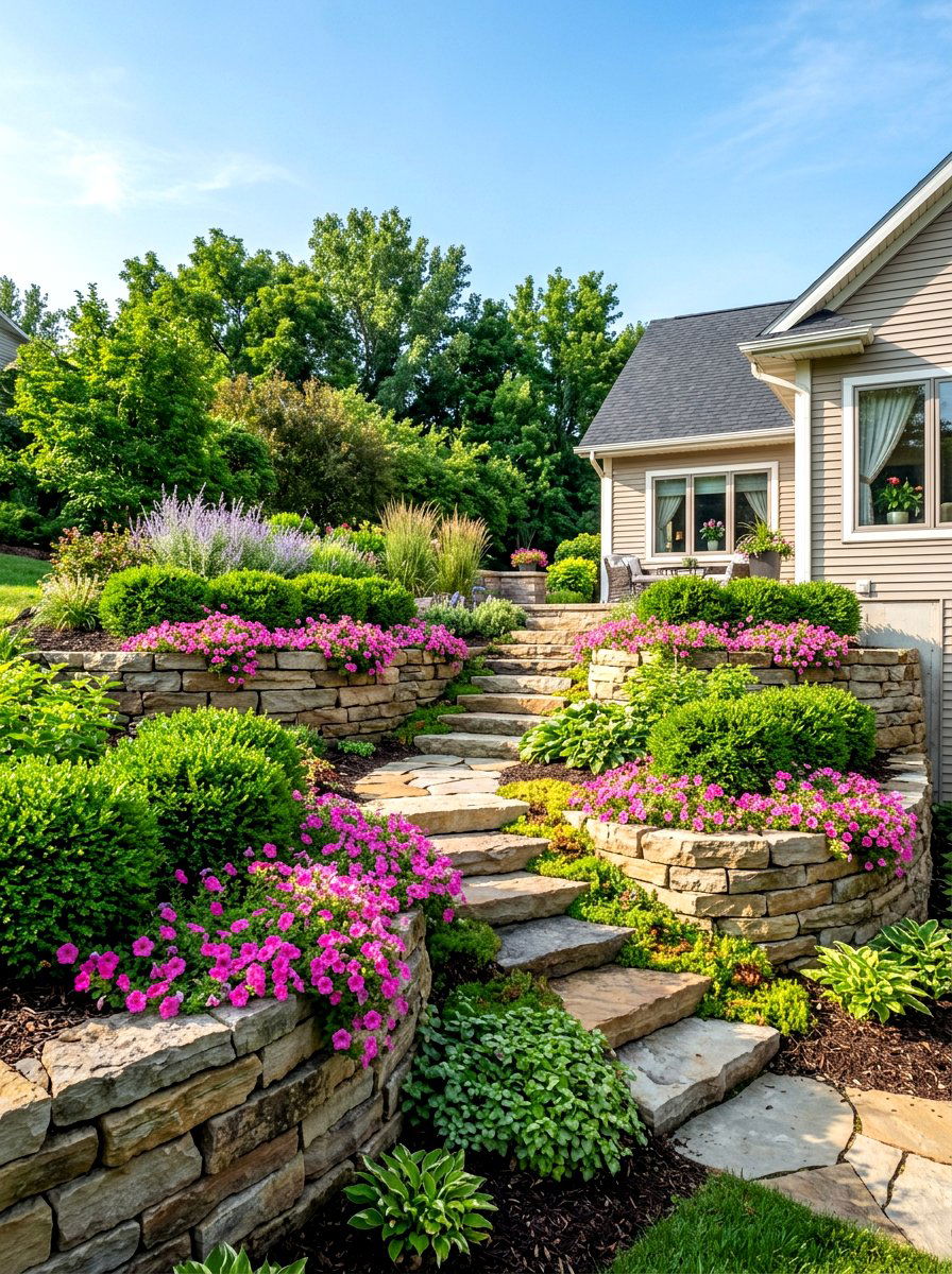 Tiered Retaining Wall - 30 side yard flower bed ideas