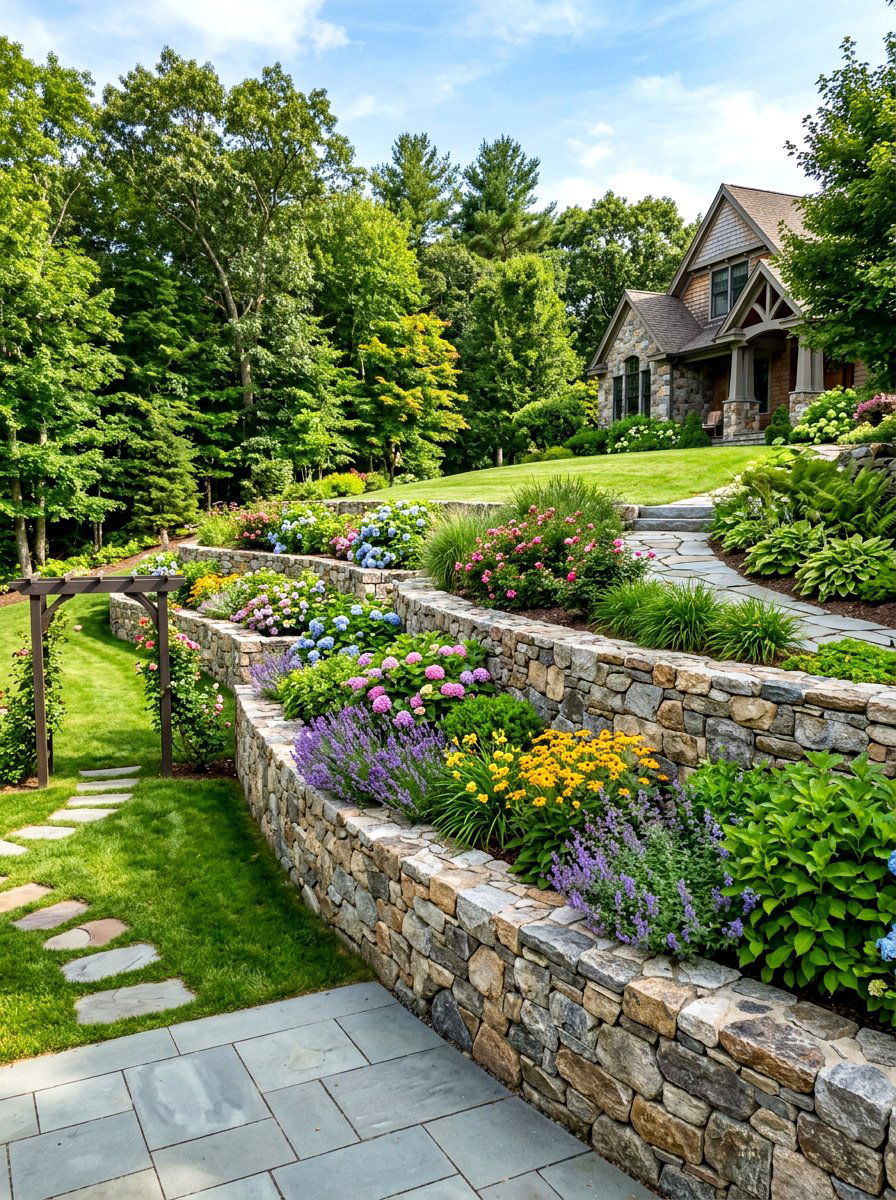 Tiered Retaining Wall - 30 simple landscaping ideas