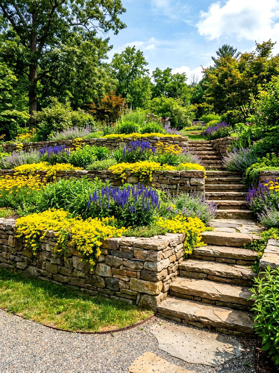 Tiered Retaining Wall - 30 small yard landscaping ideas
