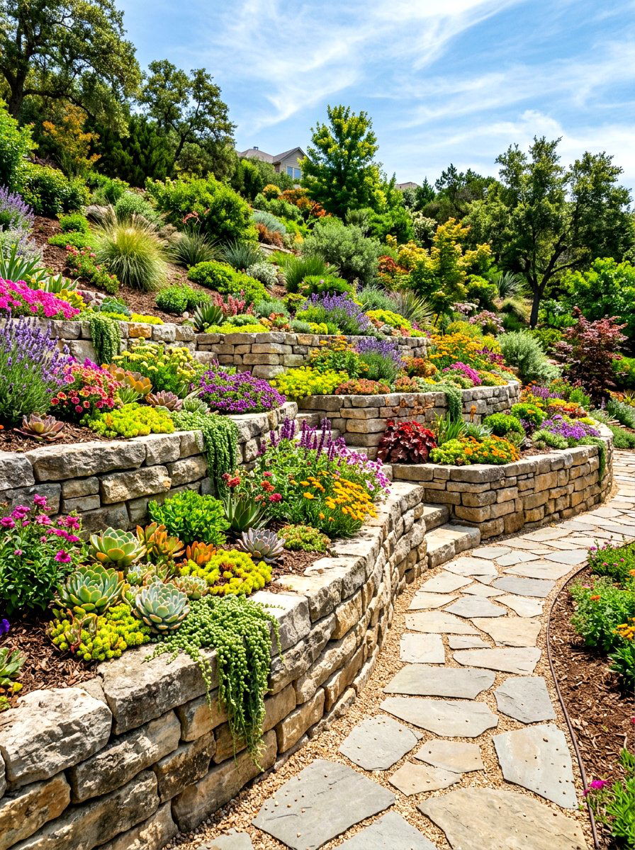 Tiered Retaining Wall - 30 xeriscape garden ideas
