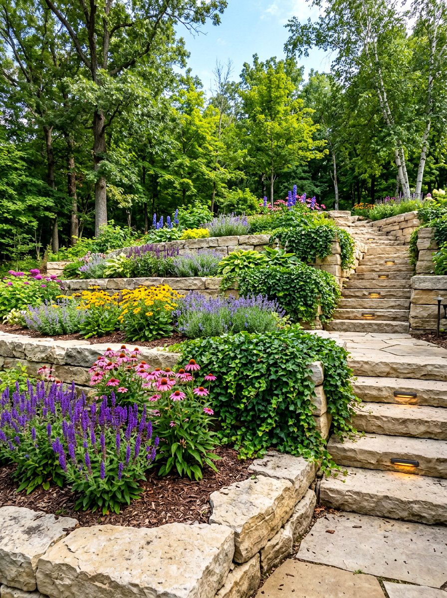 Tiered Retaining Wall Garden - 30 private backyard oasis ideas