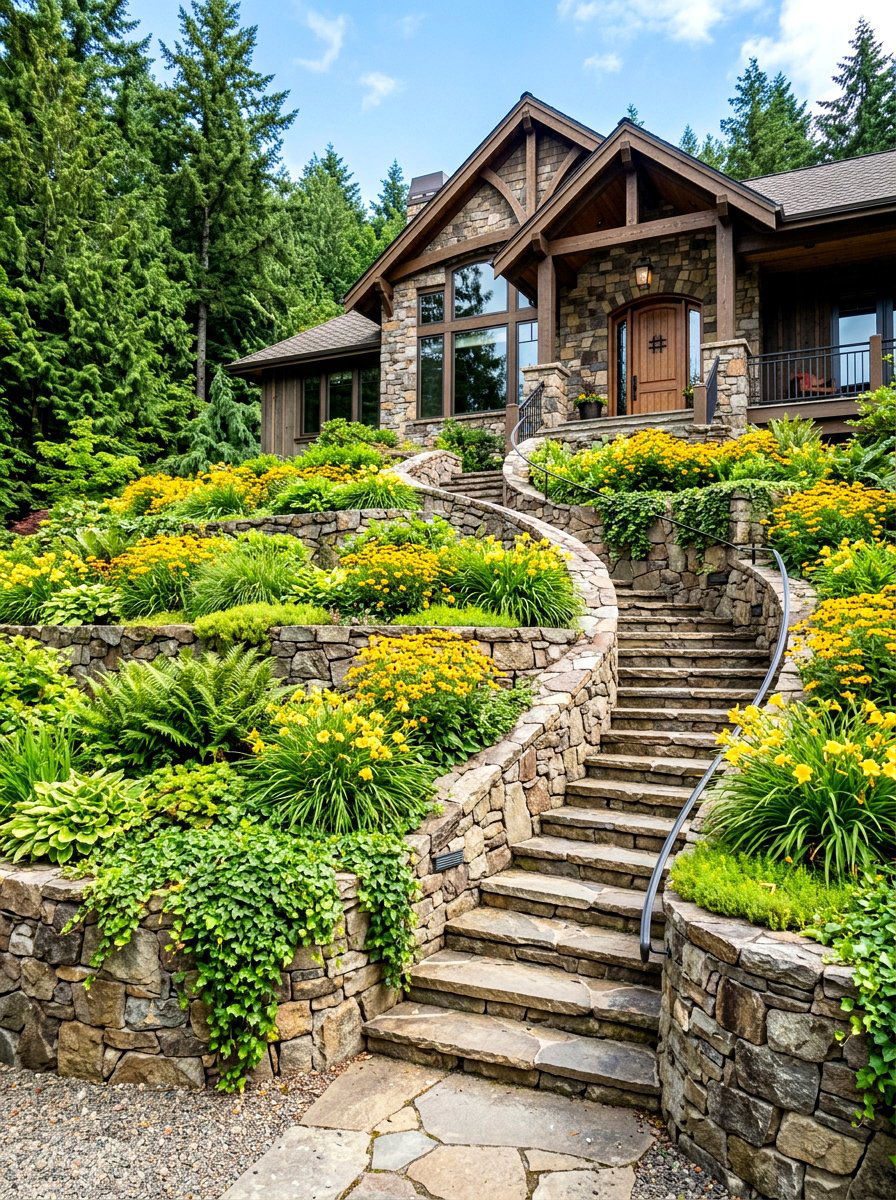 Tiered Retaining Walls - 30 house entrance landscaping ideas
