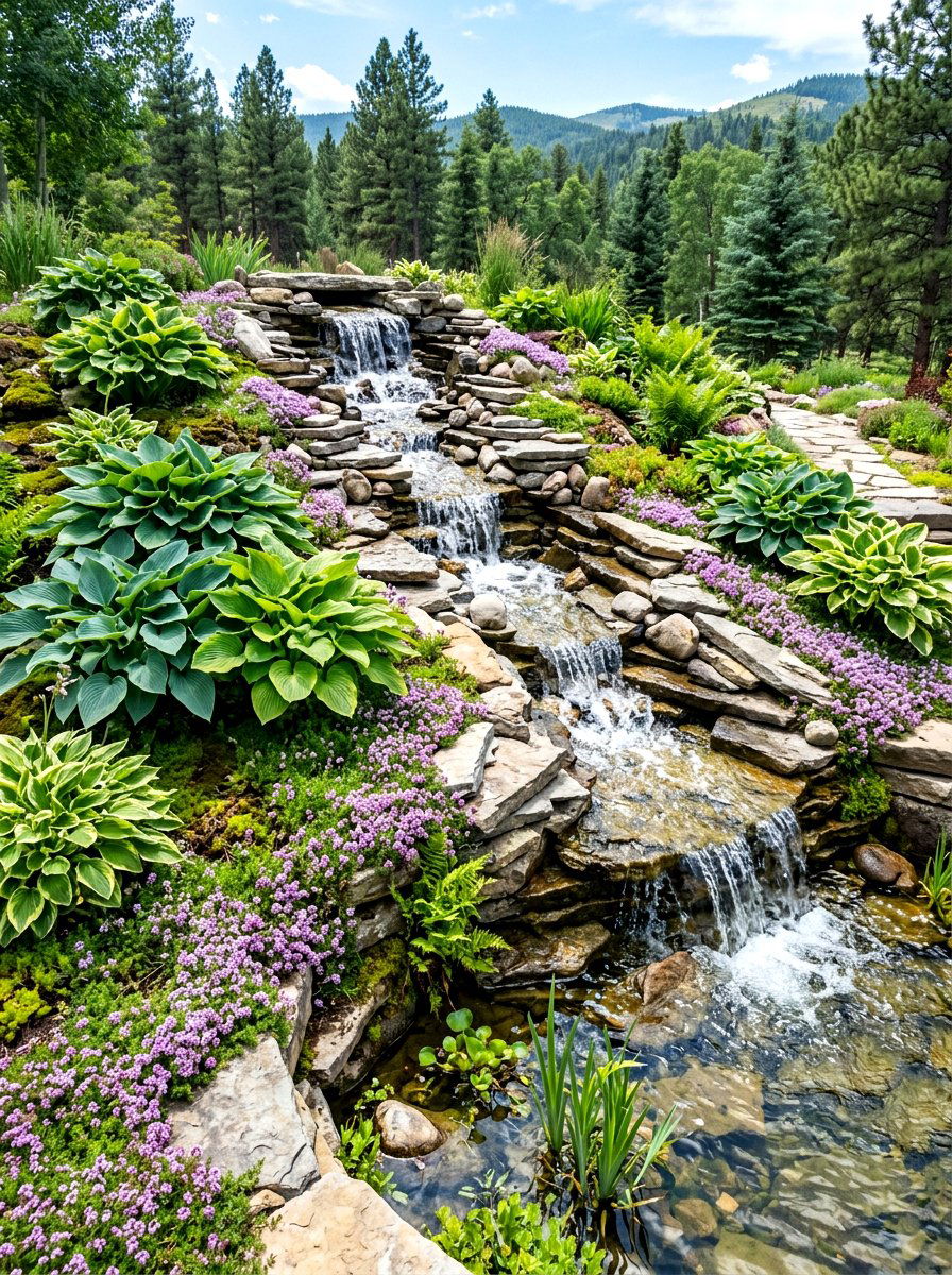 Tiered Rock Waterfall - 30 bubbling rock fountain ideas