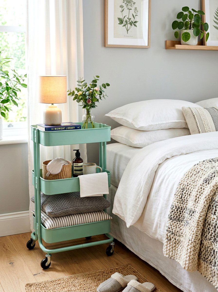 Tiered Rolling Cart - 30 bedside cart storage ideas