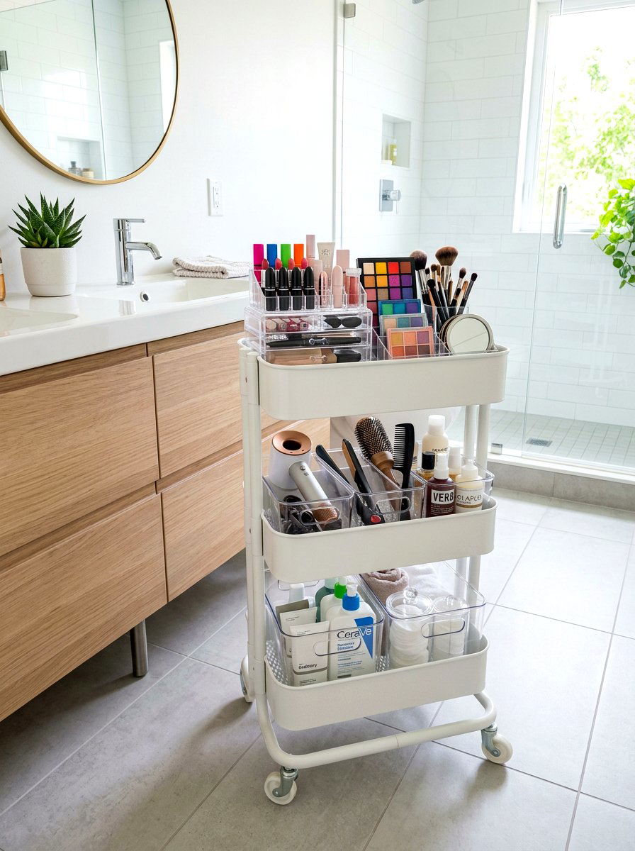 Tiered Rolling Cart Plastic Bin - 30 bathroom basket storage ideas