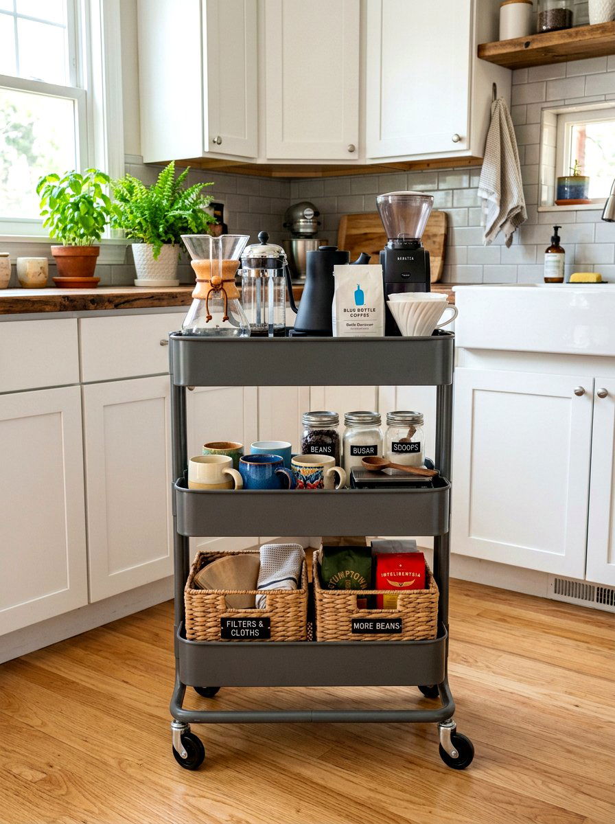 Tiered Rolling Coffee Cart - 30 coffee cart apartment ideas