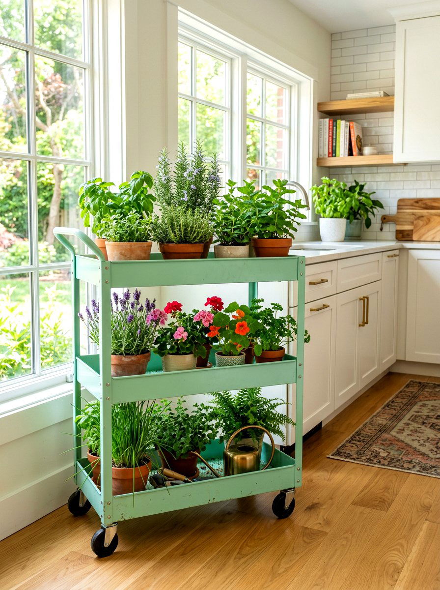 Tiered Rolling Plant Cart - 30 kitchen plant shelf ideas