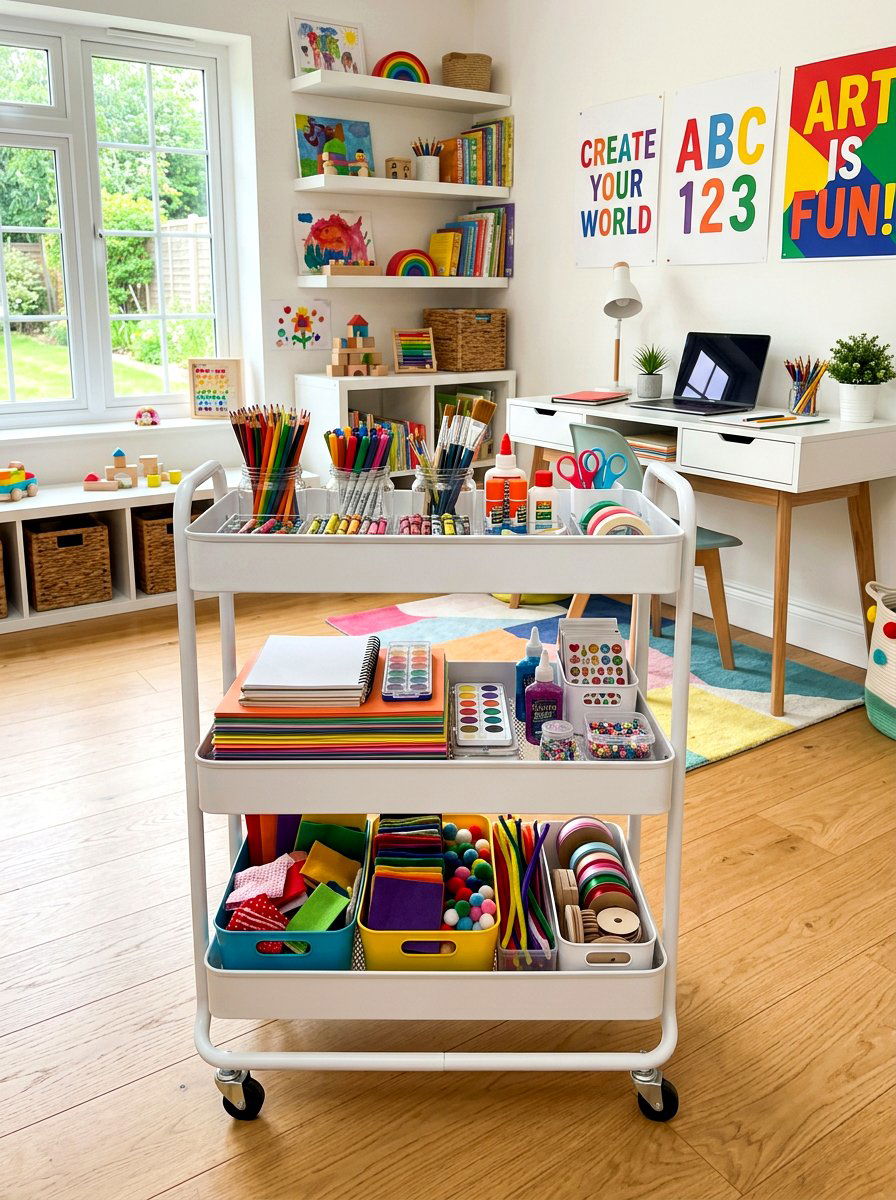 Tiered Rolling Tray - 30 playroom storage ideas