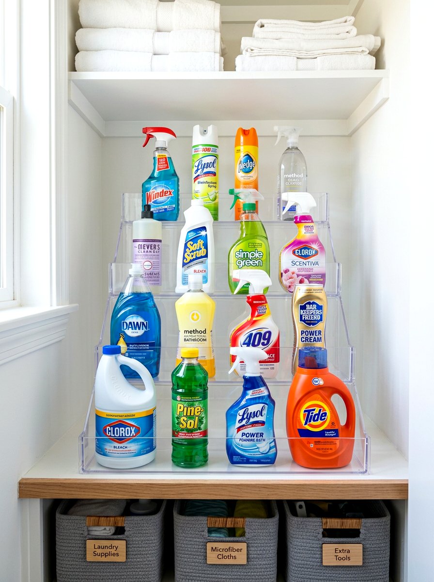Tiered Shelf For Bottles - 30 linen closet organization ideas