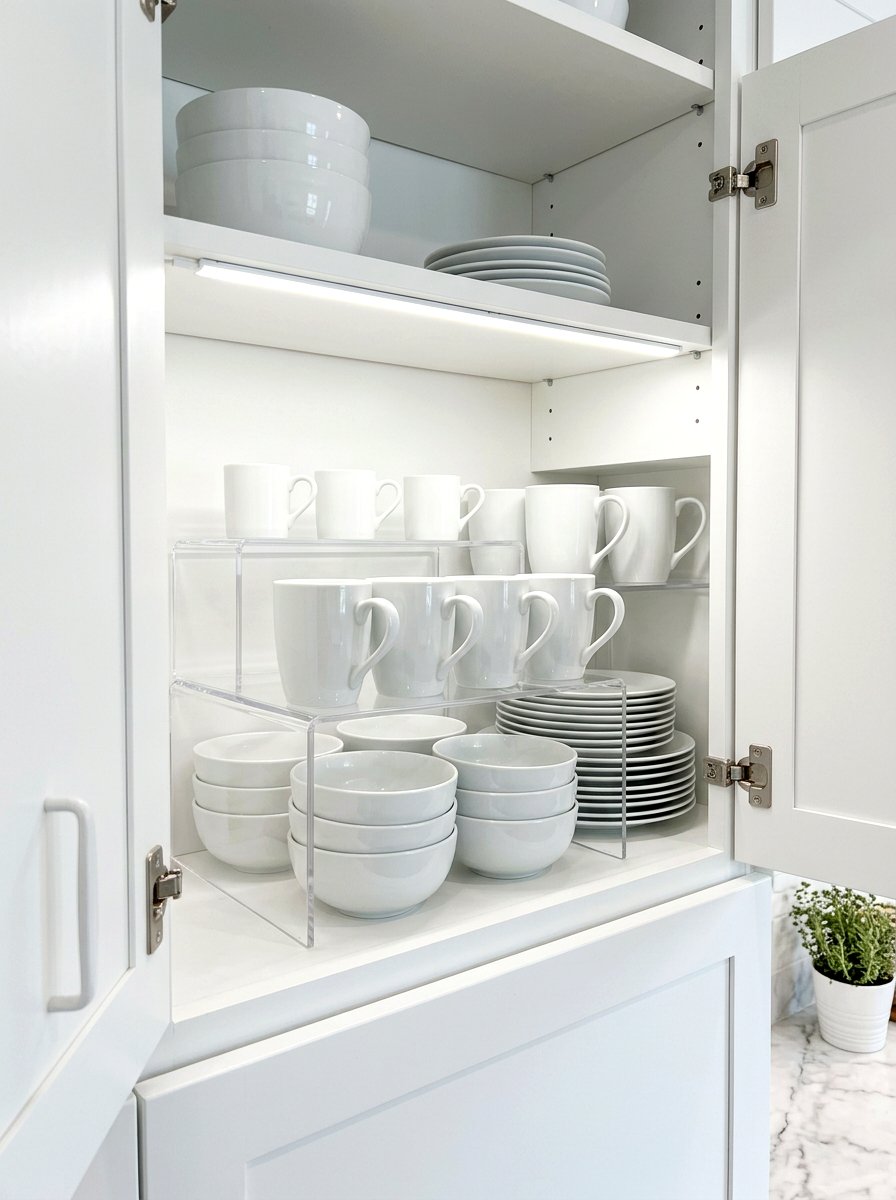 Tiered Shelf Riser - 30 micro kitchen storage ideas