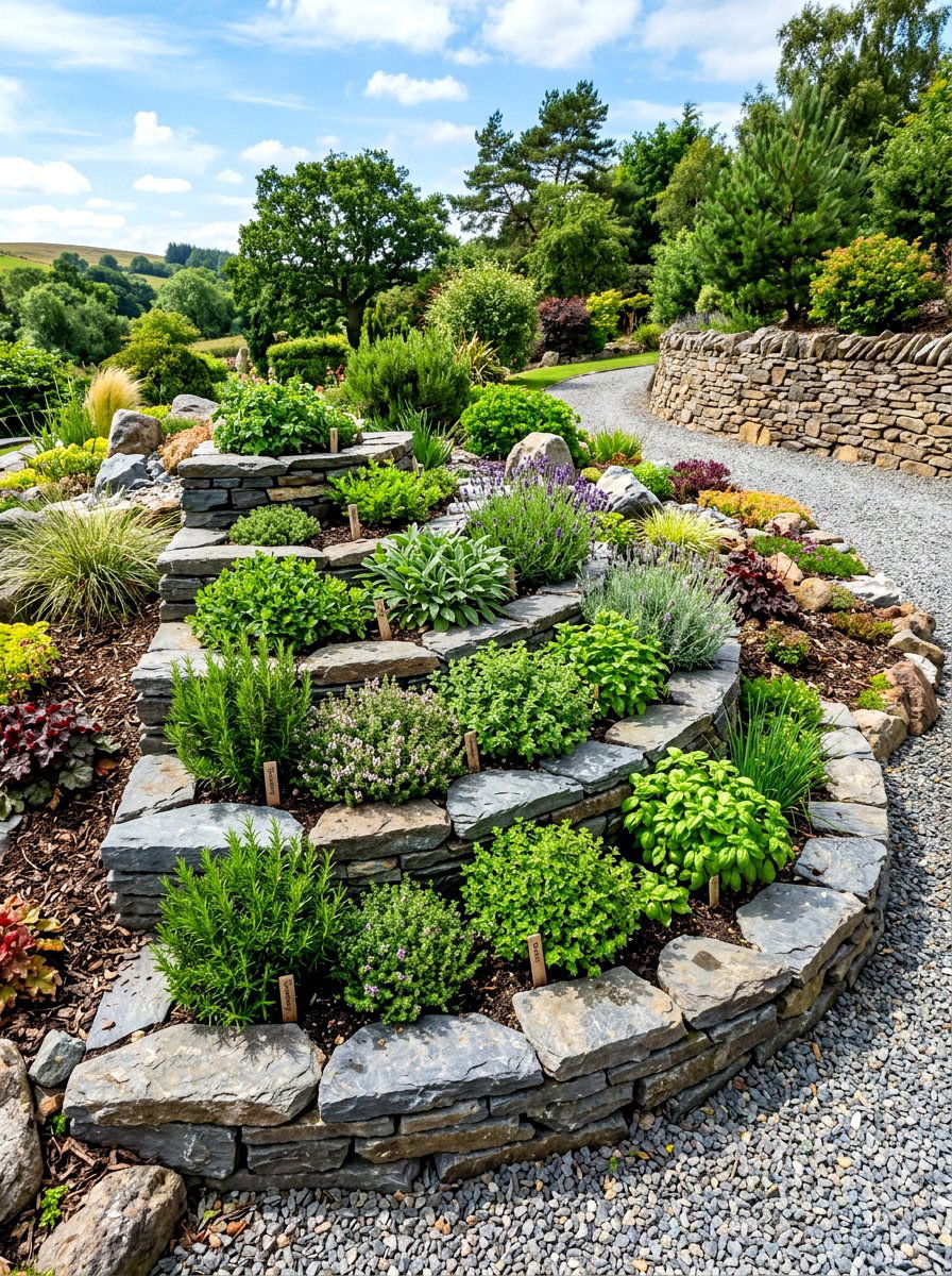 Tiered Slate Herb Garden - 30 tiered herb planter ideas