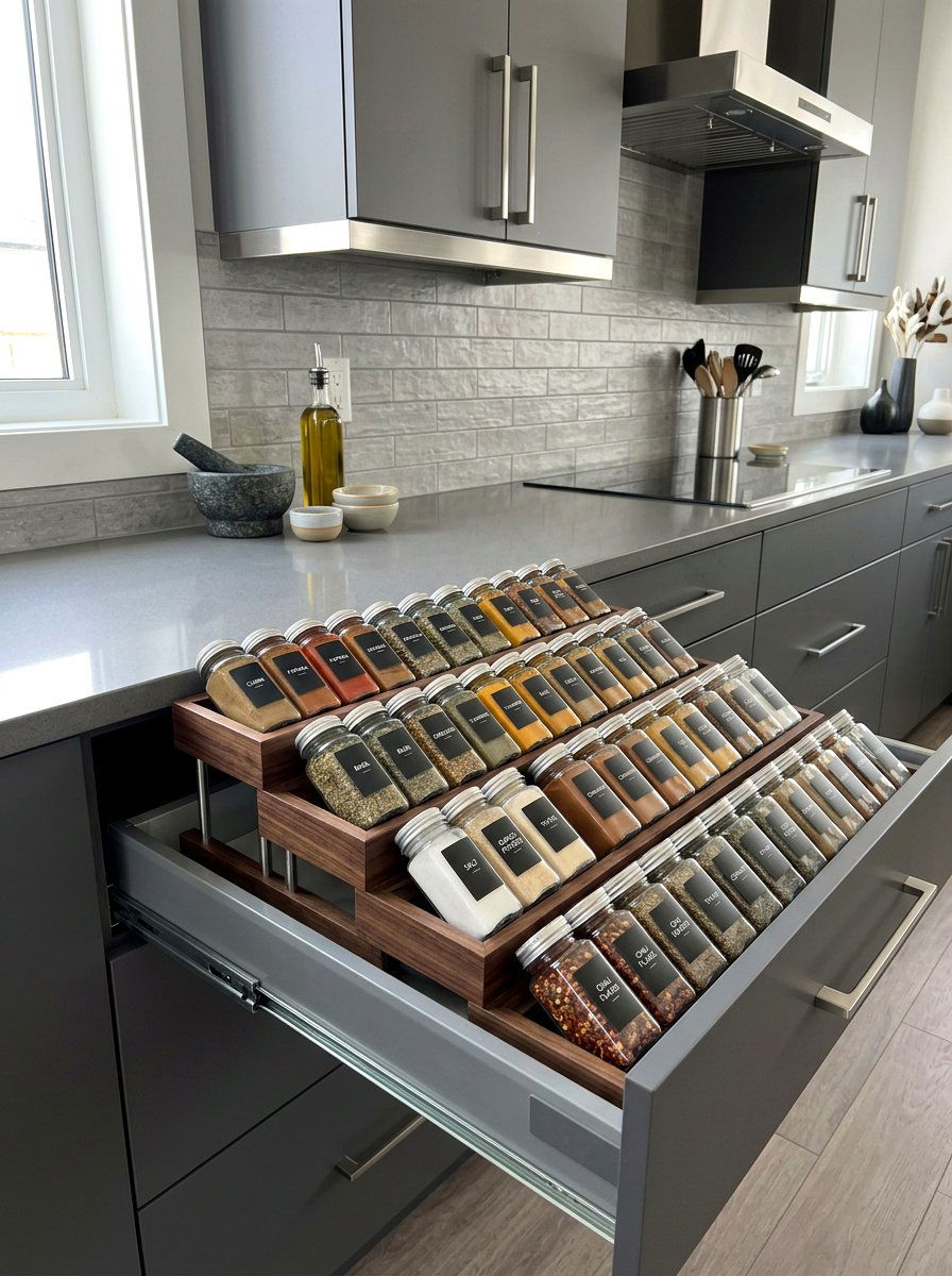 Tiered Spice Organizer - 30 kitchen drawer pantry ideas