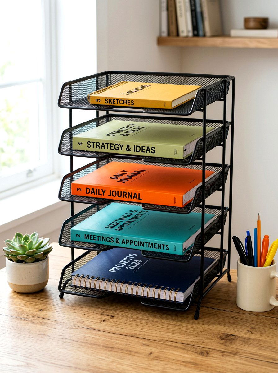 Tiered Stacking System - 30 paper planner desk ideas