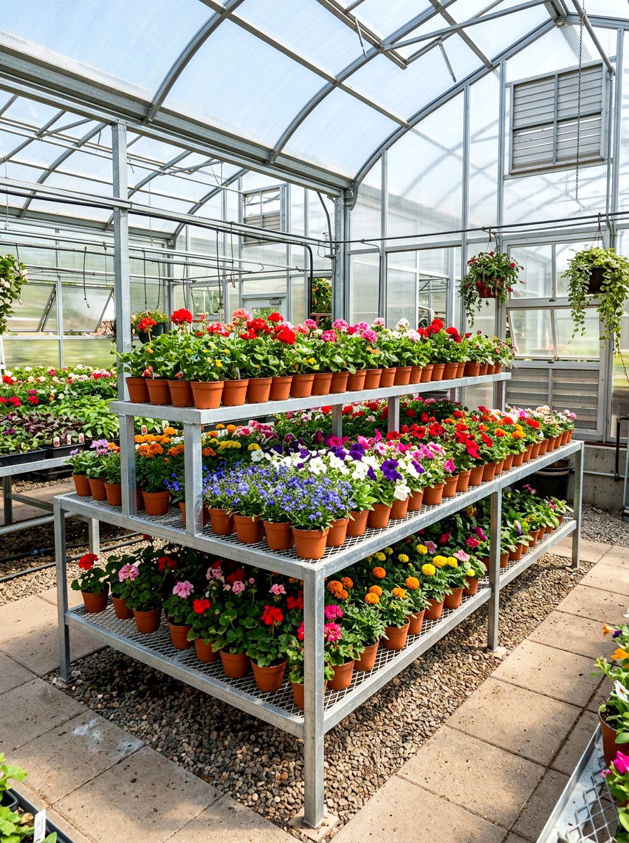 Tiered Staging Bench - 30 greenhouse plant layout ideas