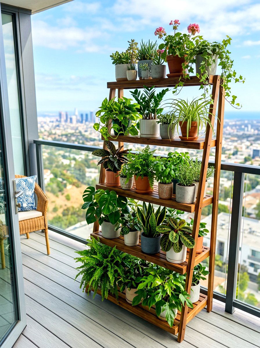 Tiered Step Plant Stand - 30 balcony vertical garden ideas